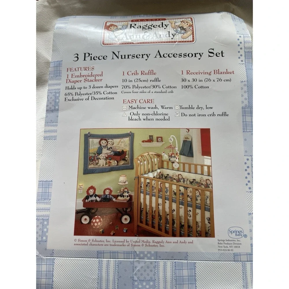 90s Vintage Classic Raggedy Ann and Andy Nursery Accessory Set Crib Diaper Stack